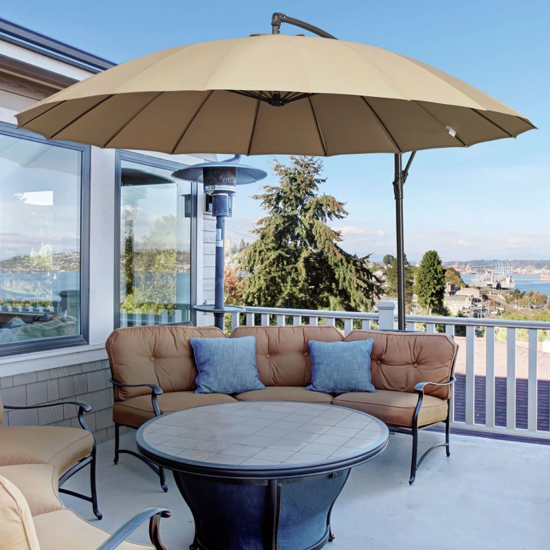 Image of OUTSUNNY 3(m) Cantilever Shanghai Parasol w/ Crank Handle, Cross Base in Beige Beige Unisex