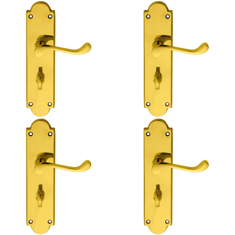 Image of Loops 4x PAIR Victorian Scroll Handle on Bathroom Backplate 205 x 49mm Polished Brass Metallics