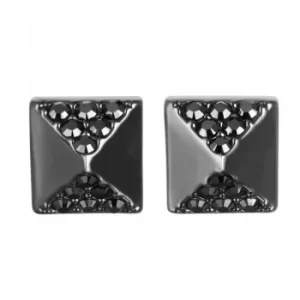 Image of Ladies Karl Lagerfeld Black Ion-plated Steel Pave Pyramid Earrings