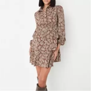 Image of Missguided Paisley Print Tiered Maternity Shirt Dresss - Brown