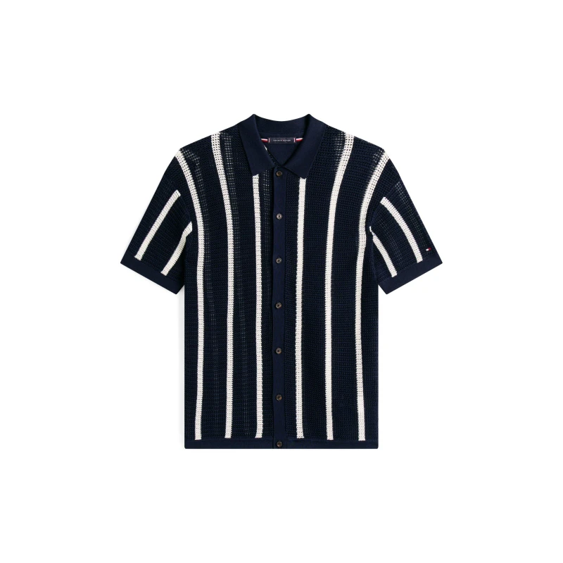 Image of Tommy Hilfiger Mens Vertical Stripe Short Sleeve Shirt Desert Sky 0FA male M