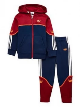 Image of Adidas Originals Childrens Outline Full Zip Hoodie Tracksuit - Burgundy