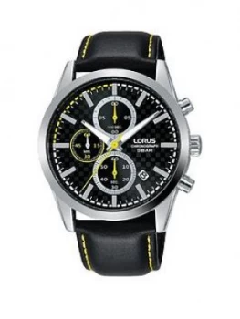 Image of Lorus Lorus Black And Yellow Detail Chronograph Dial Black Leather Strap Mens Watch