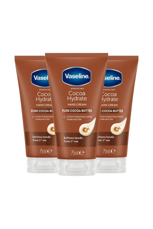Image of Vaseline 'Hand Cream' Intensive Care Pure Cocoa Butter 75ml 3 Pack White female