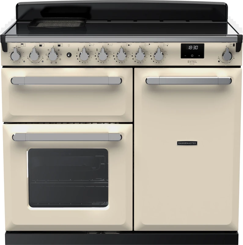 Image of Rangemaster Estel Deluxe ESDL100EIPPCR/CM1 100cm Electric Range Cooker with Induction Hob - Cream / Chrome - A/A Rated