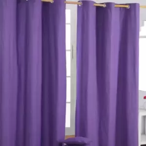 Image of Homecapes Plain Purple Cotton Eyelet Curtains 137 x 182cm - Purple