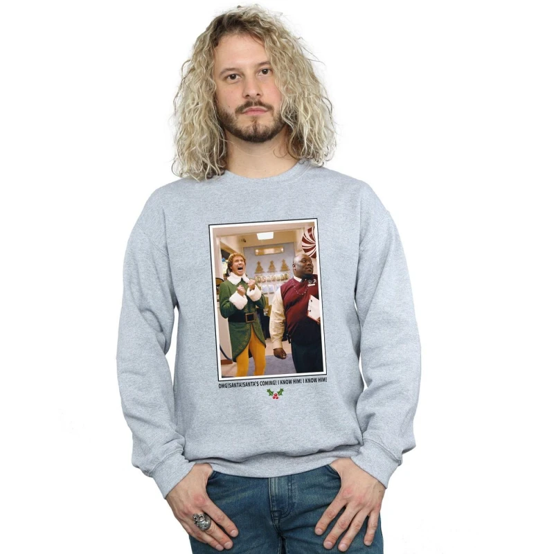 Image of Elf Elf Men OMG Santa Photo Sweatshirt in Grey Size: Small Grey S Male 5057981620784