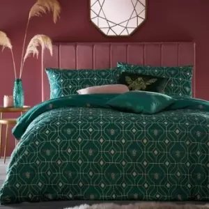 Image of Furn Bee Deco Geometric Duvet Cover Set (Double) (Emerald Green)