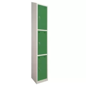 Image of 3 Door Locker, 450X450, Grey Carcass/Green Doors, Sloping Top, Camlock