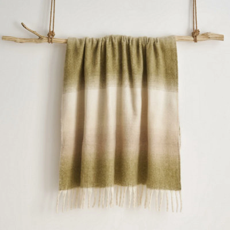 Image of Allure Bath Fashions Ombre Faux Mohair Throw - Soft Fringed Blanket 130 X 170Cm - Green