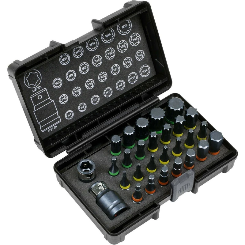 Image of Loops 28 PACK TRX Hex Spline IMPACT Bit Set - 3/8" & 1/2" Square Drive Socket S2 STEEL Metallics