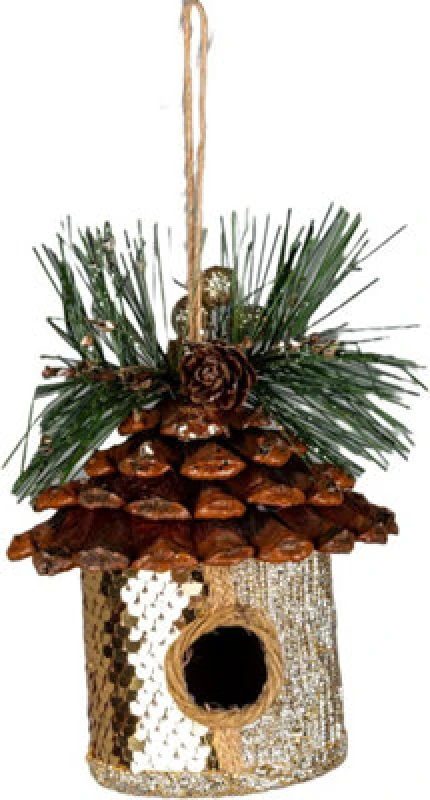 Image of Shatchi Gold Birdhouse 10x11cm - Christmas Hanging Decoration Gold