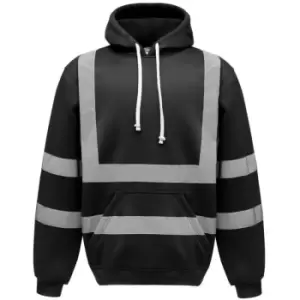 Image of Yoko Mens Hi Vis Reflective Hoodie (L) (Black) - Black