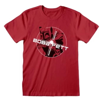 Image of Star Wars - Boba Circle Star Unisex Medium T-Shirt - Red