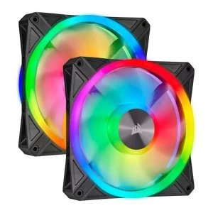 Image of Corsair iCUE QL140 14cm PWM RGB Case Fans x2, 34 ARGB LEDs, Hydraulic Bearing, Lighting Node CORE Included