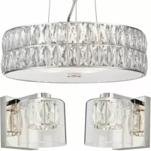 Image of Loops - 5 Bulb Ceiling Pendant & 2x Matching Wall Mount Light Chrome & Crystal Glass