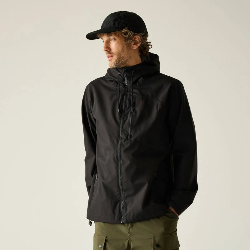 Image of Regatta Mens Frankie Lighweight Hooded Waterproof Jacket in Jet Black Size: Medium Jet Black Male M