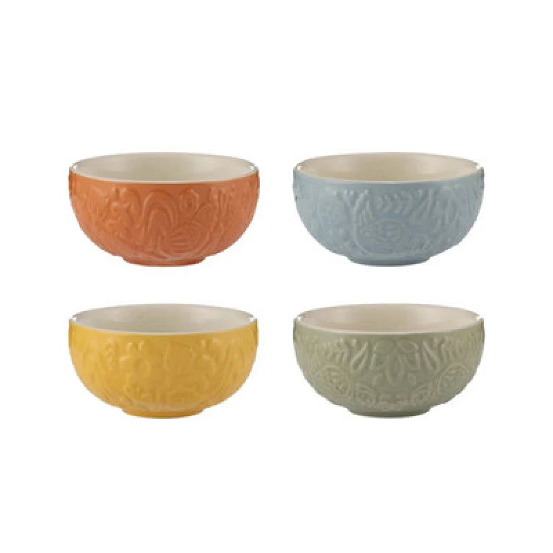 Image of Stoneware Mini Bowls Embossed Floral Hen Dessert Dip Bowls Pinch Pots 200ml 4Pcs