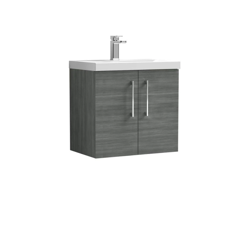 Image of Balterley Bathroom Wall Hung 2-Door Vanity & Thin-Edge Basin, Anthracite, 600mm in Grey Grey Unisex
