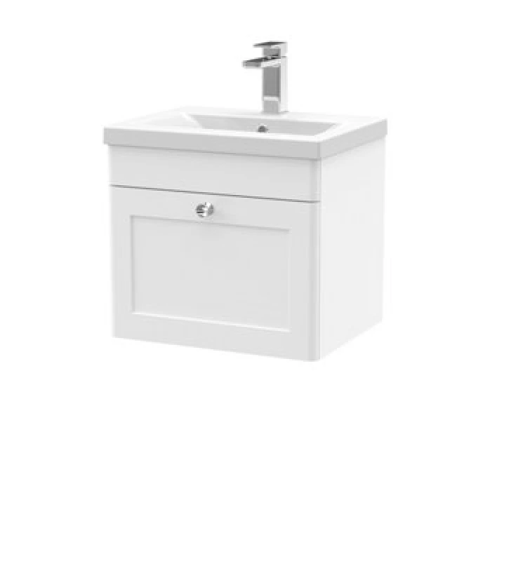 Image of NUIE Nuie - Classique Wall Hung 1-Drawer Vanity Unit with Basin-1 500mm Wide - Satin White CLC191D