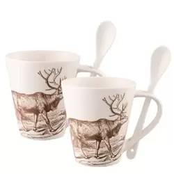 Image of Hot Chocolate Set Reindeer Mugs & Spoons Set of 2