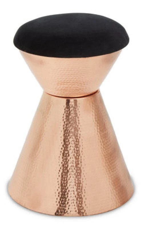 Image of Premier Housewares Interiors By Premier Copper & Black Stool With Velvet Seat, Hammered Details Makeup Stool, Contemporary Ottoman Footstool