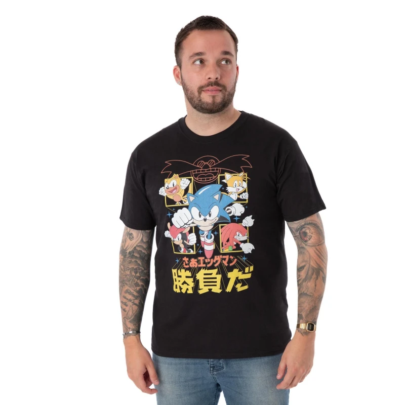 Image of Sonic the Hedgehog Sonic the Hedgehog Men Short Sleeved T-Shirt in Black Size: X-Large Black XL Male 5063203007035