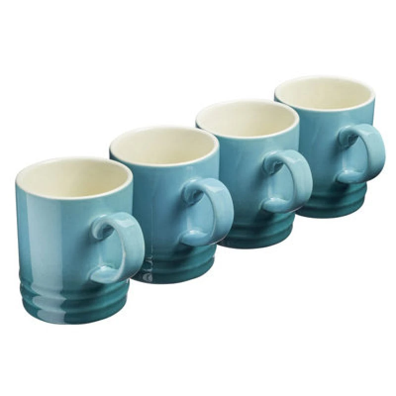 Image of Cooks Professional Set Of 4 Colourful Stoneware Mugs - Tea Coffee Drinking Cups 350Ml Capacity - Dishwasher & Microwave Safe - Teal