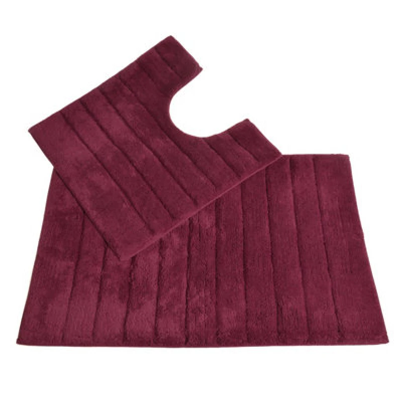 Image of Allure Bath Fashions Ribbed Two Piece Bath Mat & Toilet Mat Set - Beetroot