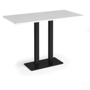 Image of Eros rectangular poseur table with flat Black rectangular base and twin uprights 1600mm x 800mm - white