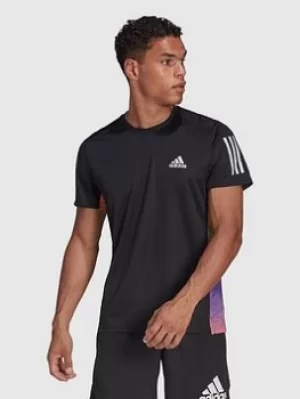 Image of adidas Own The Run 3s T-Shirt, Black/Purple, Size S, Men