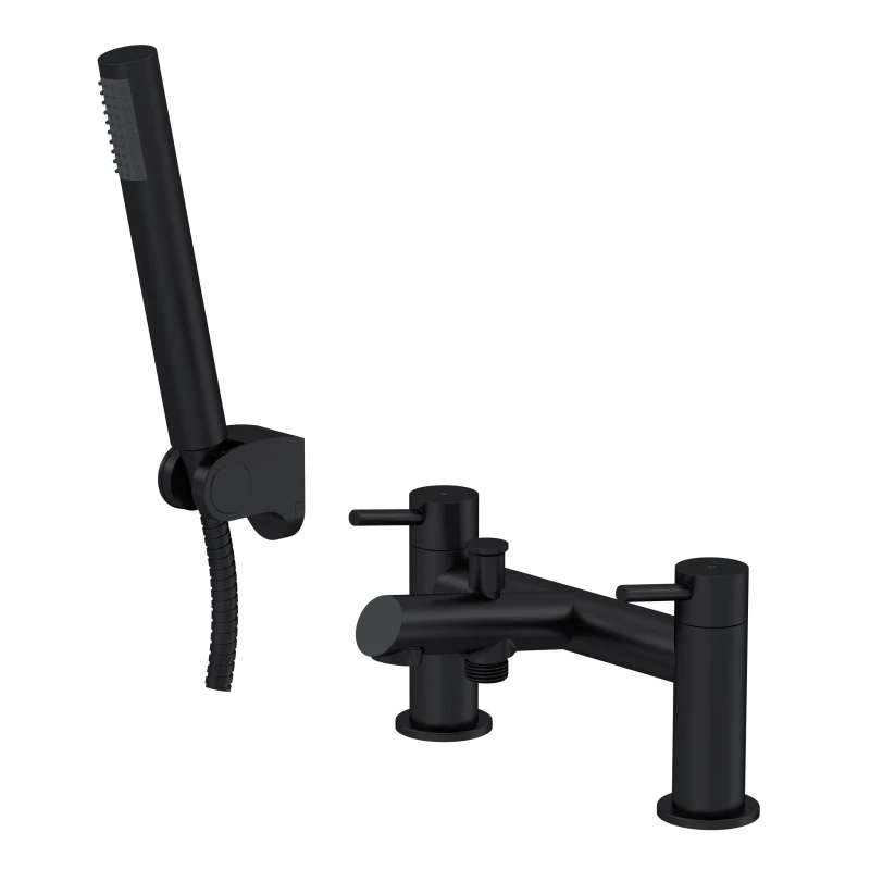 Image of BALTERLEY Round Minimalist Bath Shower Mixer Tap with Shower Kit - Matt Black Balterley BTE404