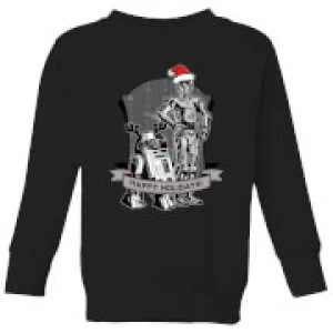 Image of Star Wars Happy Holidays Droids Kids Christmas Sweatshirt - Black - 5-6 Years