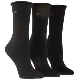 Image of Calvin Klein Roll top 3 pair pack ankle socks - Black