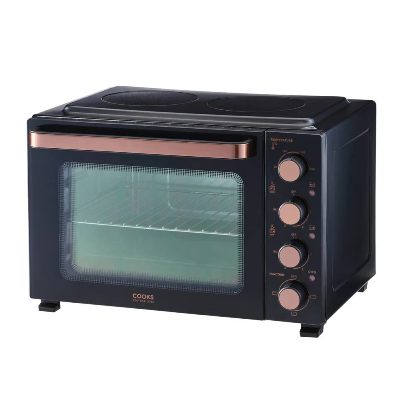 Image of Cooks Professional 34L Mini Portable Oven with 2 Ceramic Hobs & Accessories in Jet Black Jet Black Unisex