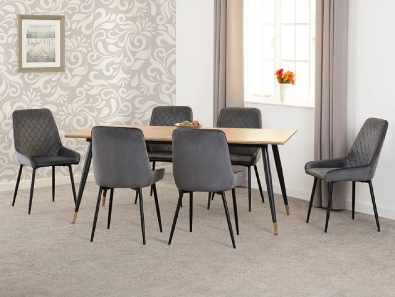 Image of Seconique Hamilton 180cm Dining Table with 6 Avery Grey Velvet Dining Chairs