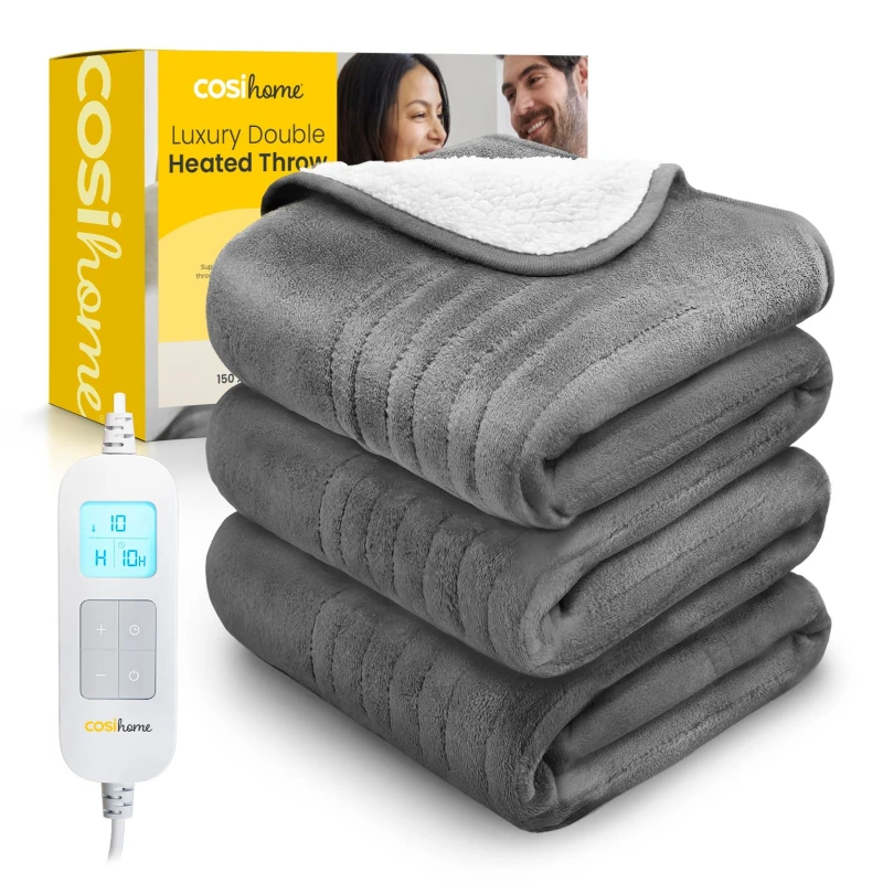 Image of Cosi Home Fleece & Sherpa Electric Heated Throw in Grey Size: Double Grey Unisex Double