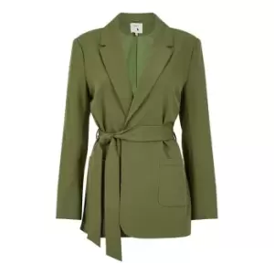 Image of Yumi Khaki Tie Waist Wrap Blazer - Green