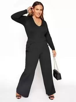 Image of Yours London Button Detail Scuba Crepe Trousers, Black, Size 26-28, Women