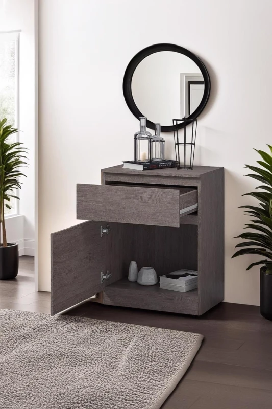 Image of FWStyle FWStyle Rustic Oak 1 Drawer 1 Door Multi Storage Unit in Brown Brown One Size Unisex 5056413124227