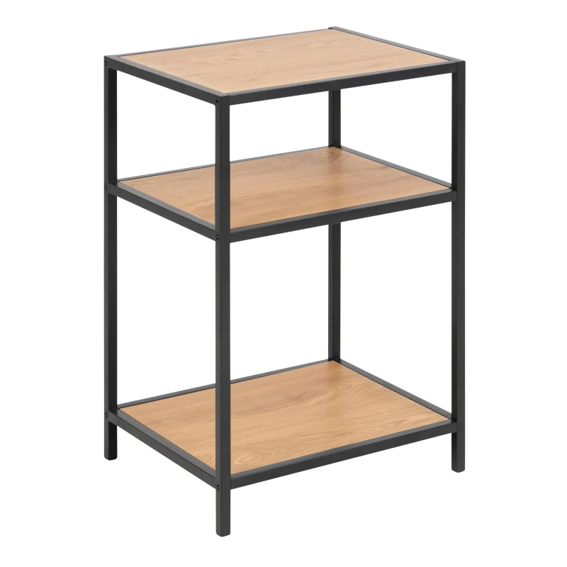 Image of Furniture To Go Seaford Black Metal Bedside Table with 2 Oak Shelves Black Unisex