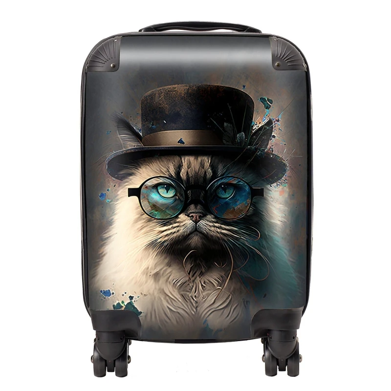 Image of Warren Reed - Designer Birman Cat Face Glasses & Hat Splashart Suitcase Size: Medium Multicolor Unisex Medium