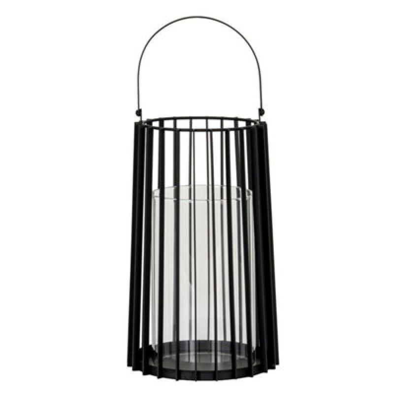 Image of Hill Interiors Lynk Large Lantern With Handle And Candle Holder - Glass - L22 X W22 X H50 Cm - Black