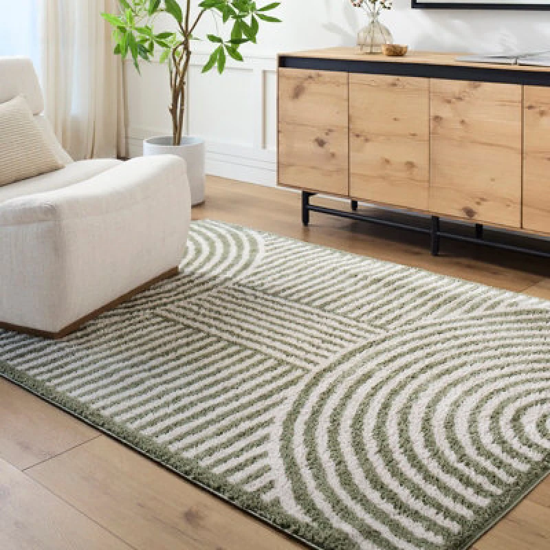 Image of Livabliss Machine Washable Modern Shaggy Grass Green Pauline Area Rug 140 X 200 Cm - Easy Care, Ideal For Living Room & Bedroom
