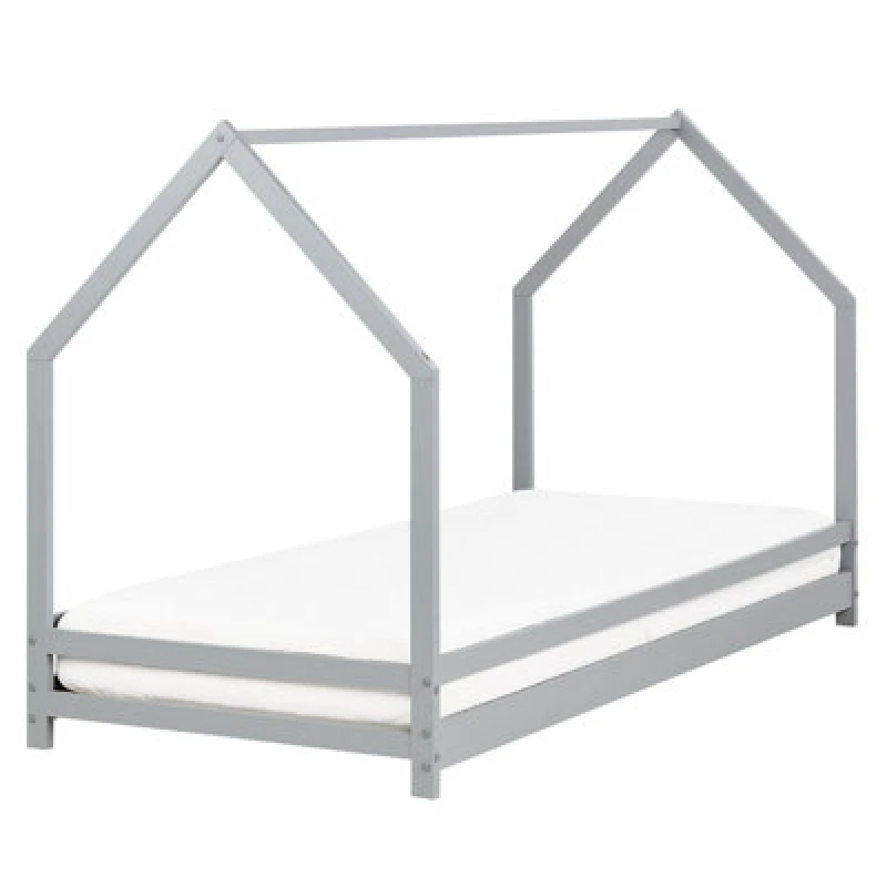 Image of Beliani Kids Bed House Pine Wood Appy 90 X 200 Cm (Eu Single) Grey