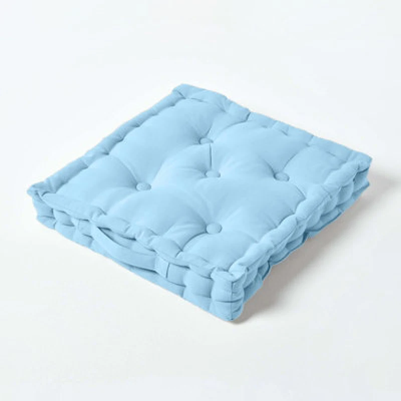 Image of Homescapes Cotton Blue Floor Cushion, 40 X 40 Cm