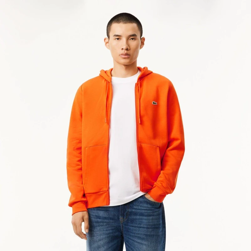 Image of Lacoste Zip-Up Fleece Hoodie Orange male S
