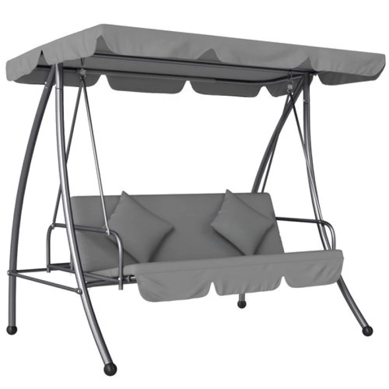 Image of Outsunny 2-in-1 Swing Chair 3 Seater Hammock Cushion Bed Tilt Canopy, Grey 84A-062V70LG
