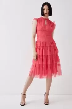 Image of Tulle Tiered Frill Sleeve Dress