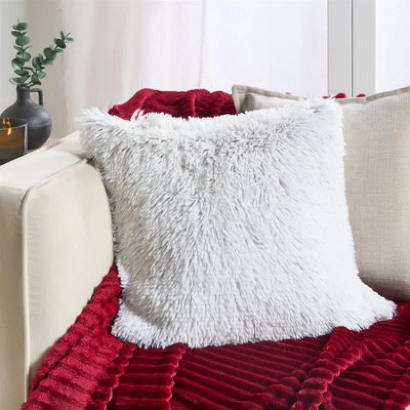 Image of OHS OHS 2 Pack Fluffy Ultra Soft Plush Two Tone Square Cushion Covers in Light Grey Size: 45cm x 45cm Light Grey 45cm x 45cm Unisex 5027434226337